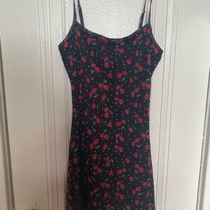 Black Cherry Print Slip Dress - Sleeveless
